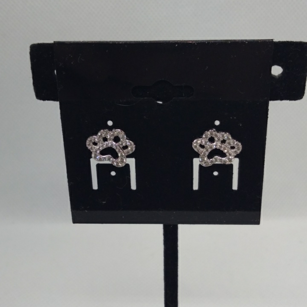 Sterling silver paw print earrings. Cz stones